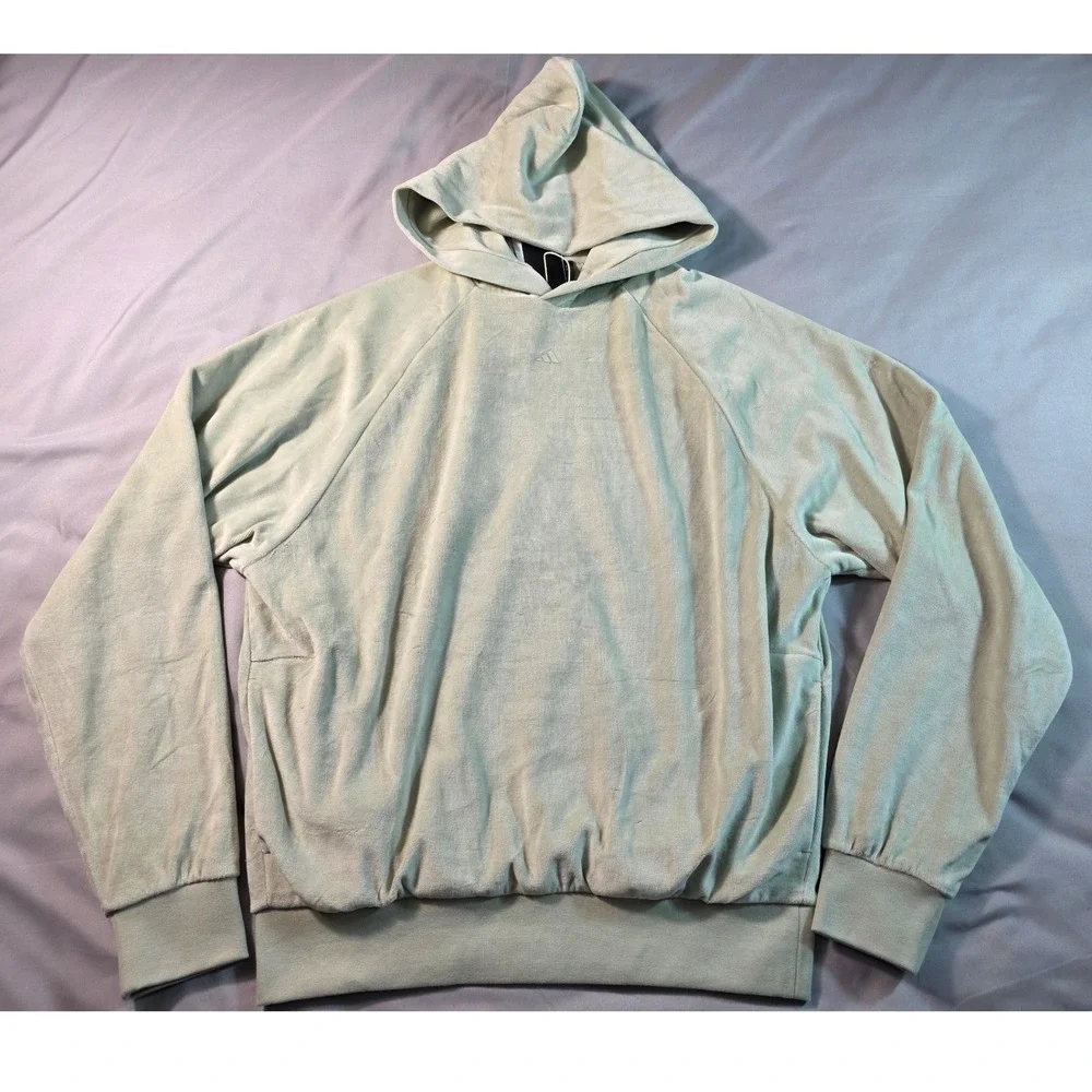 Adidas Velour Basketball Hoodie Sweatshirt Adult Small Halo Green IA3455 NEW